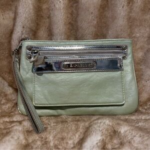 Express Mint Green and Silver Faux Leather Wristlet Vintage 2012